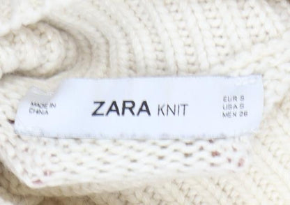 Zara Women Ivory Navy Striped High Neck Wool Knit Jumper Size 10