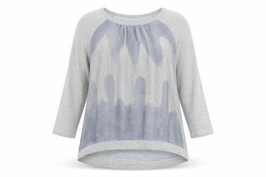 Klass Women Grey XL Tunic Blouse Acrylic Knit 3/4 Sleeve Scoop Neck
