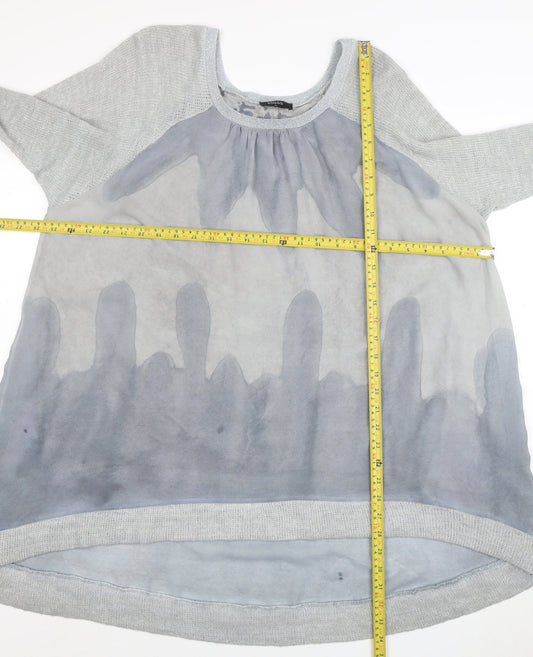 Klass Women Grey XL Tunic Blouse Acrylic Knit 3/4 Sleeve Scoop Neck