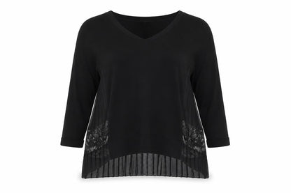 French Connection Women’s Black Pleated Lace Tunic Blouse Size M