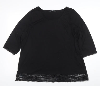 Bonmarché Women's Black 3/4 Sleeve Crochet Hem Blouse Size 20