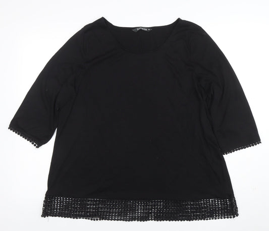 Bonmarché Women's Black 3/4 Sleeve Crochet Hem Blouse Size 20
