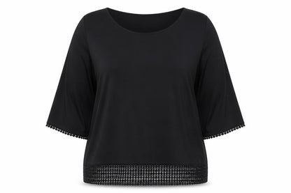 Bonmarché Women's Black 3/4 Sleeve Crochet Hem Blouse Size 20