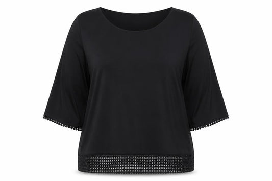 Bonmarché Women's Black 3/4 Sleeve Crochet Hem Blouse Size 20