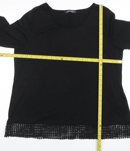 Bonmarché Women's Black 3/4 Sleeve Crochet Hem Blouse Size 20