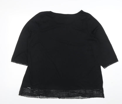 Bonmarché Women's Black 3/4 Sleeve Crochet Hem Blouse Size 20