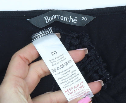 Bonmarché Women's Black 3/4 Sleeve Crochet Hem Blouse Size 20