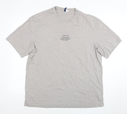 H&M Divided Men's Beige Graphic Print Cotton T-Shirt Size L