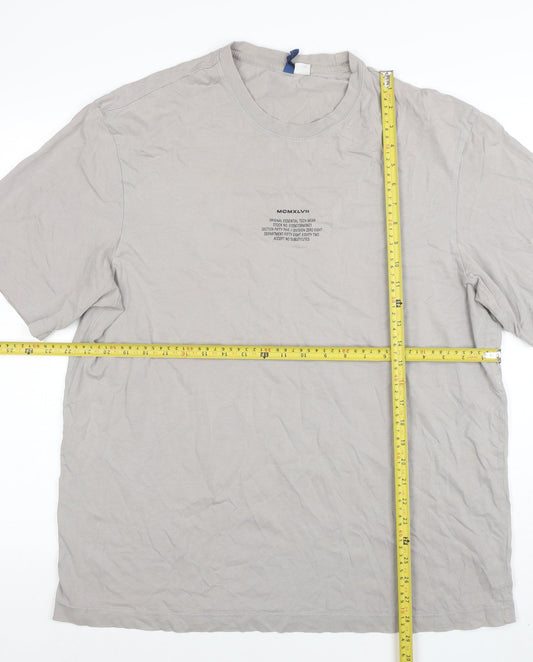 H&M Divided Men's Beige Graphic Print Cotton T-Shirt Size L