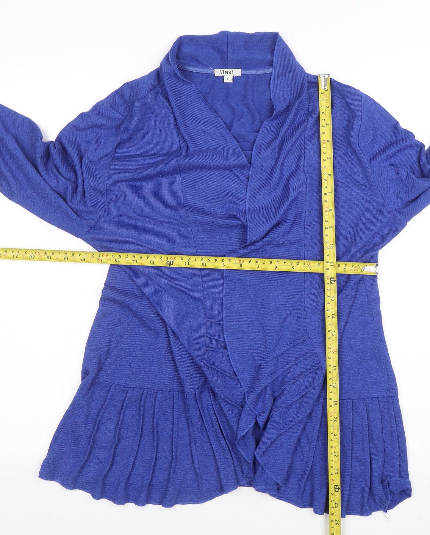 Next Women Blue Pleated Collar Long Sleeve Cardigan L
