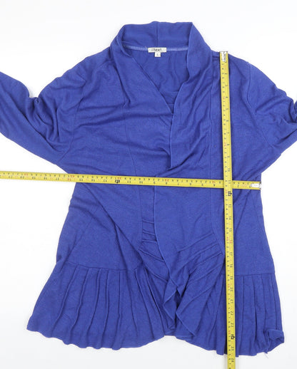 Next Women Blue Pleated Collar Long Sleeve Cardigan L