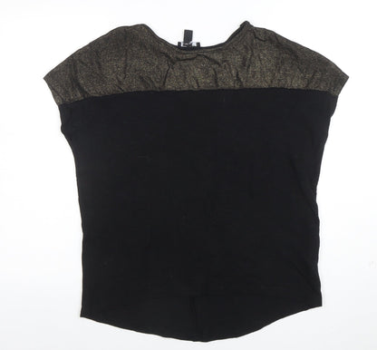 New Look Women's Black Glitter Trim Short Sleeve T-Shirt Size S