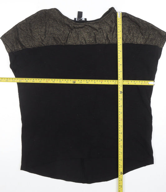New Look Women's Black Glitter Trim Short Sleeve T-Shirt Size S