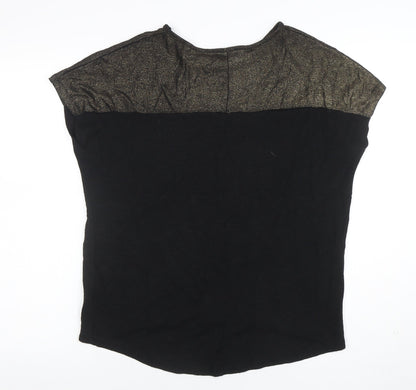 New Look Women's Black Glitter Trim Short Sleeve T-Shirt Size S