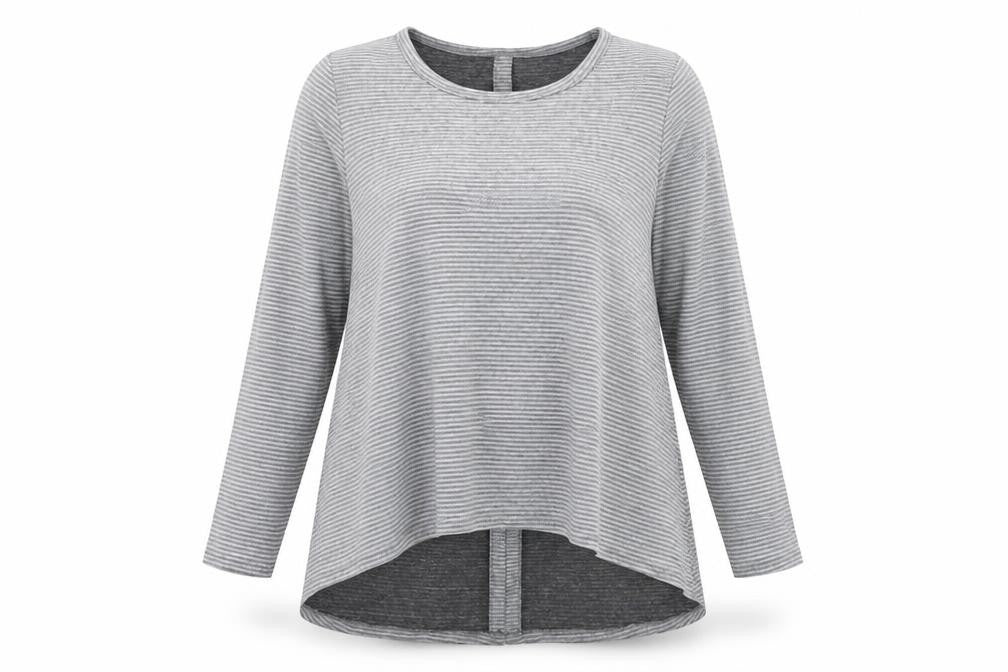 COIN 1804 Womens Grey Striped Long Sleeve Jersey T-Shirt Size M