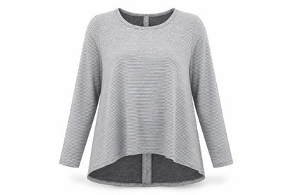 COIN 1804 Womens Grey Striped Long Sleeve Jersey T-Shirt Size M
