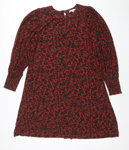 Next Women Red Leopard Print Shift Dress Size 10 Long Sleeve
