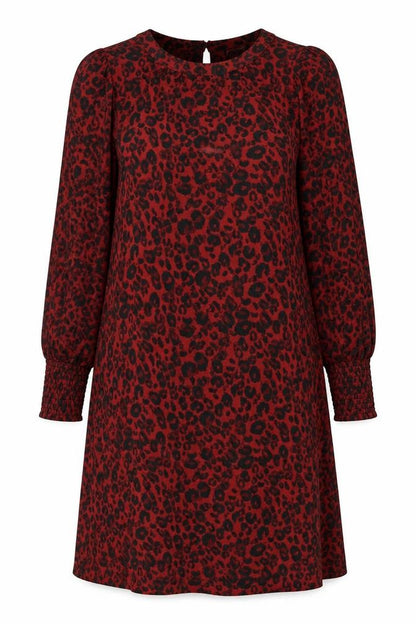 Next Women Red Leopard Print Shift Dress Size 10 Long Sleeve