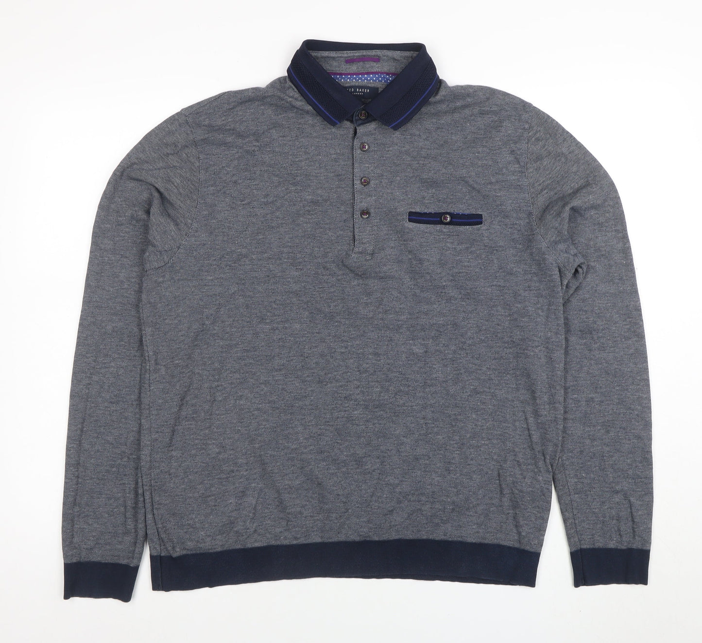 Ted Baker London Men's Grey Long Sleeve Cotton Polo Shirt Size S