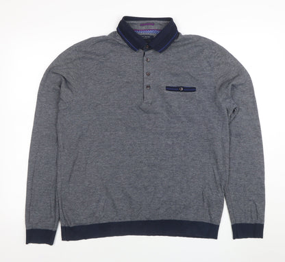 Ted Baker London Men's Grey Long Sleeve Cotton Polo Shirt Size S