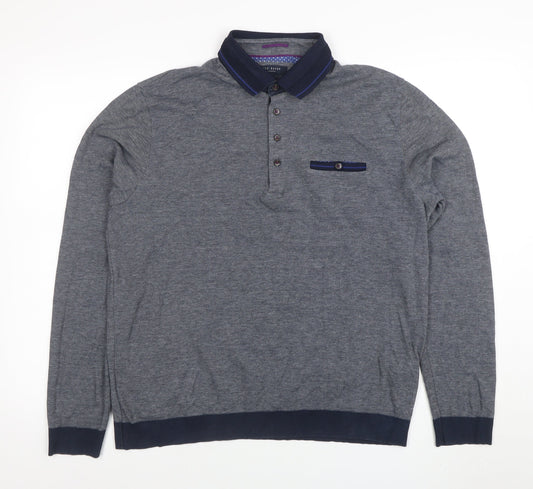 Ted Baker London Men's Grey Long Sleeve Cotton Polo Shirt Size S