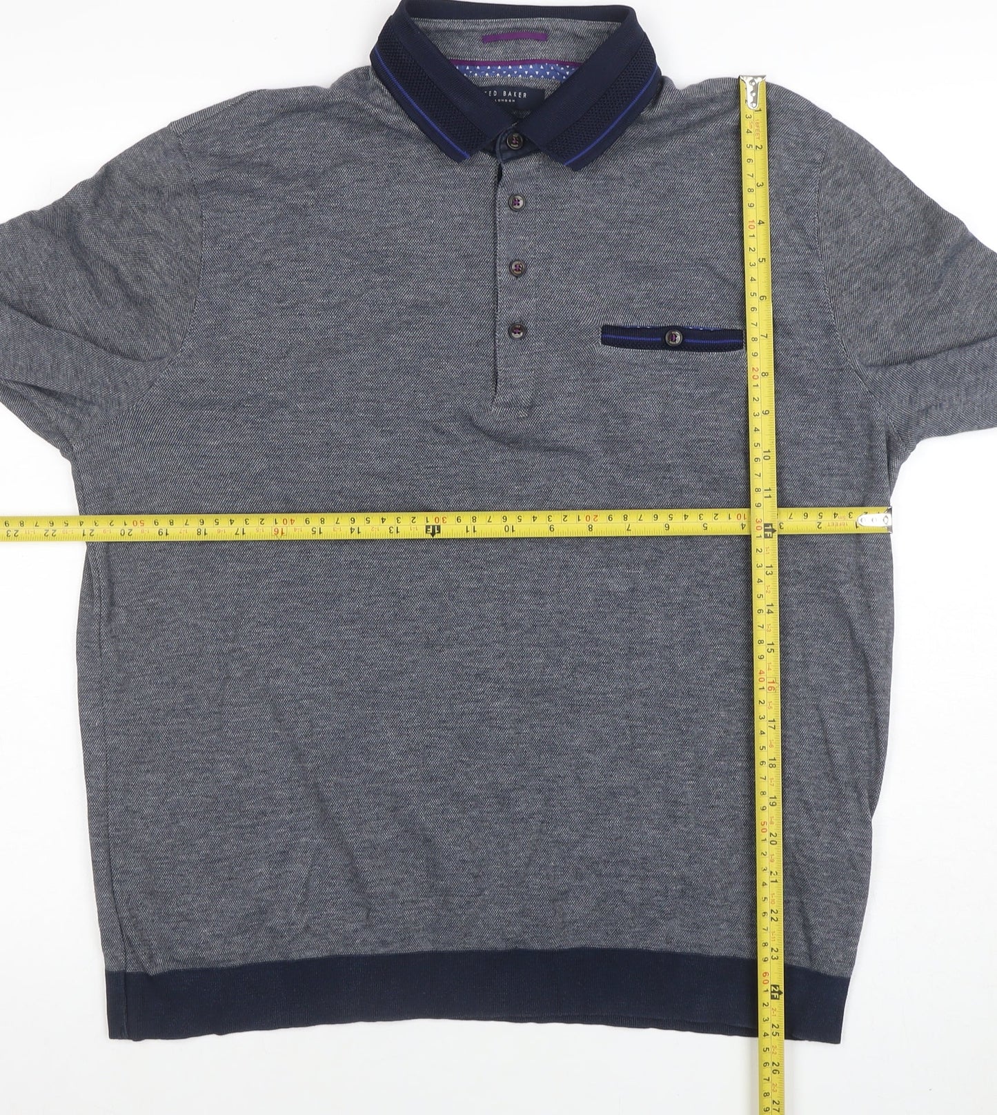 Ted Baker London Men's Grey Long Sleeve Cotton Polo Shirt Size S