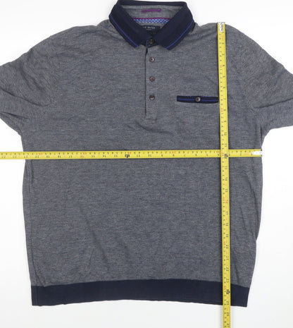 Ted Baker London Men's Grey Long Sleeve Cotton Polo Shirt Size S