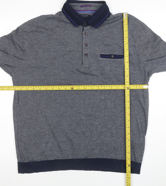 Ted Baker London Men's Grey Long Sleeve Cotton Polo Shirt Size S