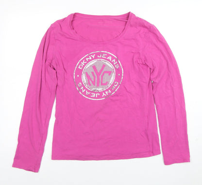 DKNY Jeans Womens Pink Long Sleeve Scoop Neck Stretch T-Shirt M