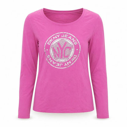 DKNY Jeans Womens Pink Long Sleeve Scoop Neck Stretch T-Shirt M