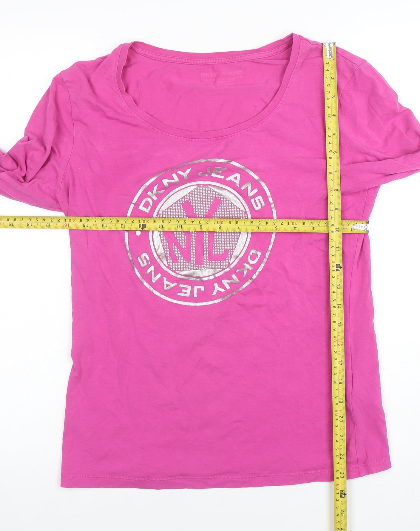 DKNY Jeans Womens Pink Long Sleeve Scoop Neck Stretch T-Shirt M