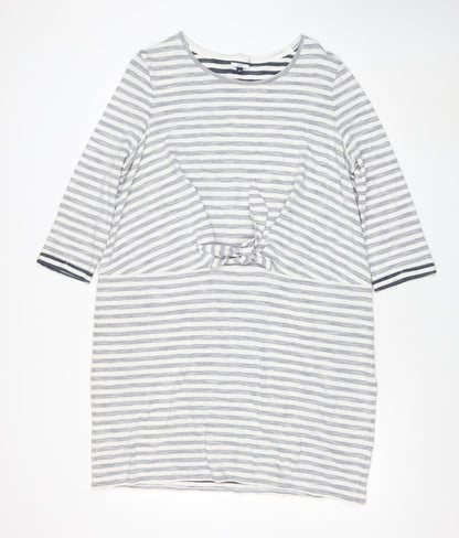 DASH Women’s White & Navy Striped Cotton Tie Front Shift Dress Size 16