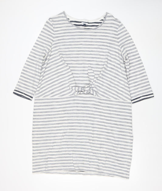 DASH Women’s White & Navy Striped Cotton Tie Front Shift Dress Size 16