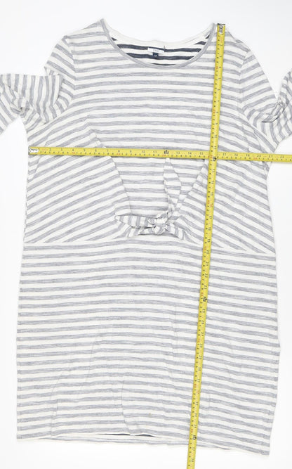 DASH Women’s White & Navy Striped Cotton Tie Front Shift Dress Size 16