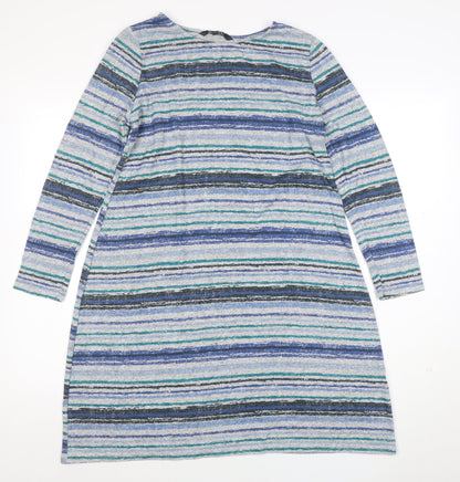 Bonmarche Women's Blue Striped Shift Dress Size 12 Long Sleeve