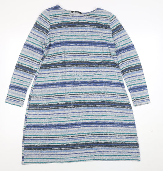 Bonmarche Women's Blue Striped Shift Dress Size 12 Long Sleeve