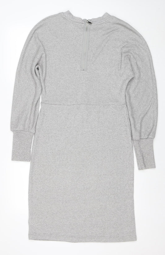Next Women Grey Size 10 Bodycon Knit Long Sleeve Dress