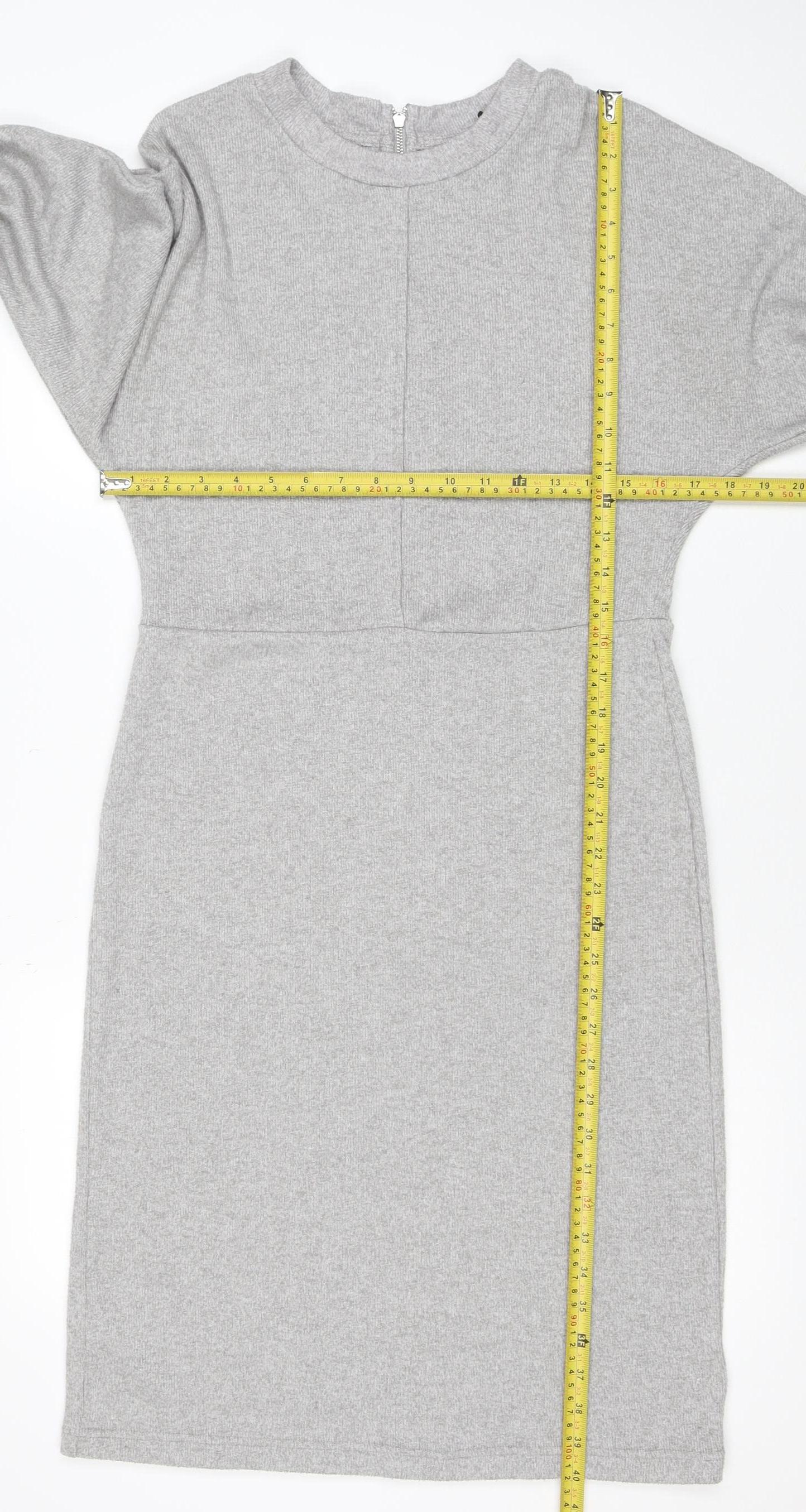 Next Women Grey Size 10 Bodycon Knit Long Sleeve Dress