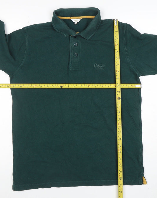 Cotton Traders Men's Emerald Green Long Sleeve Polo Shirt Size S 100% Cotton