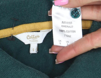 Cotton Traders Men's Emerald Green Long Sleeve Polo Shirt Size S 100% Cotton