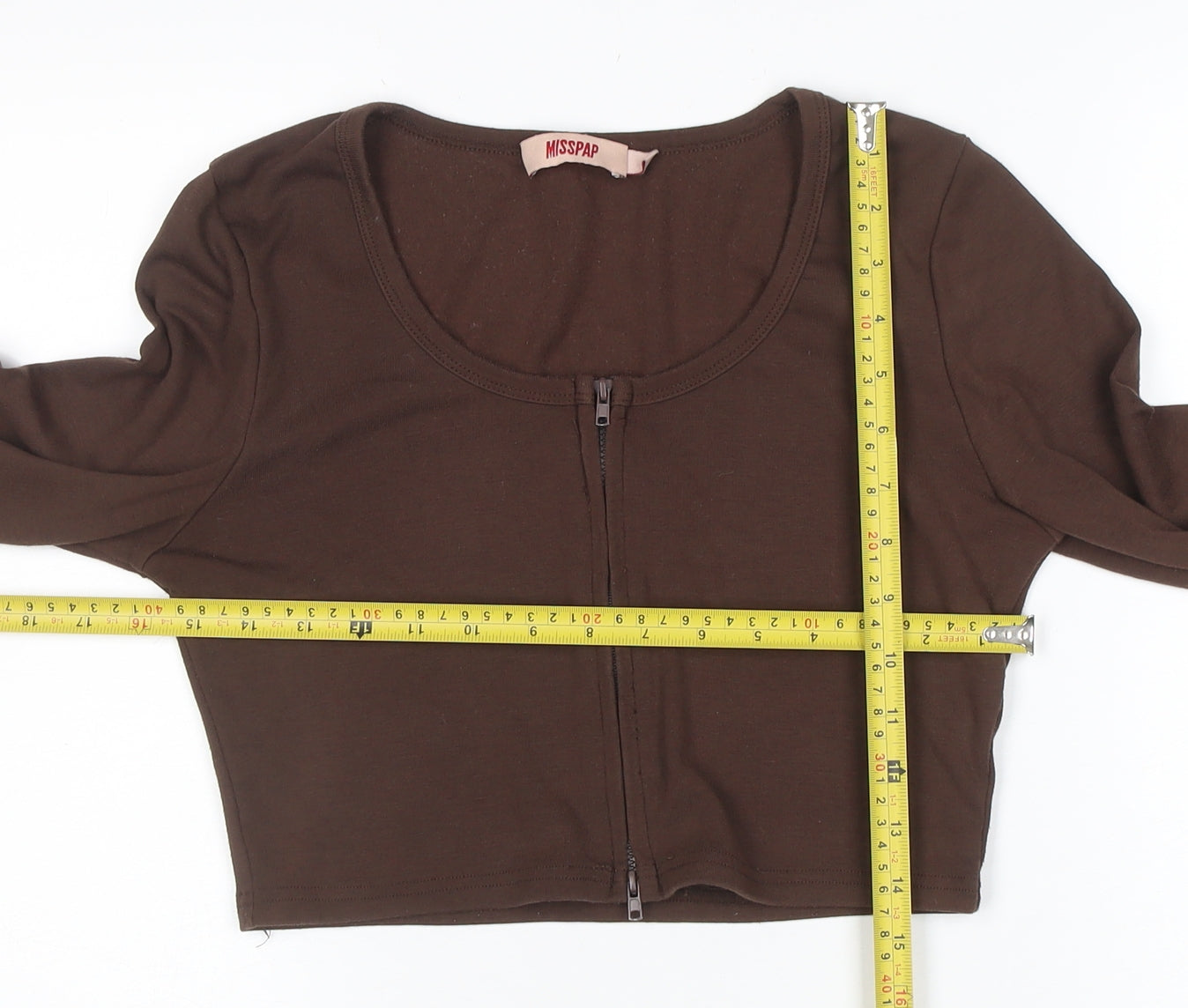 MISSPAP Women’s Brown Cropped Long Sleeve Zip Top Size L