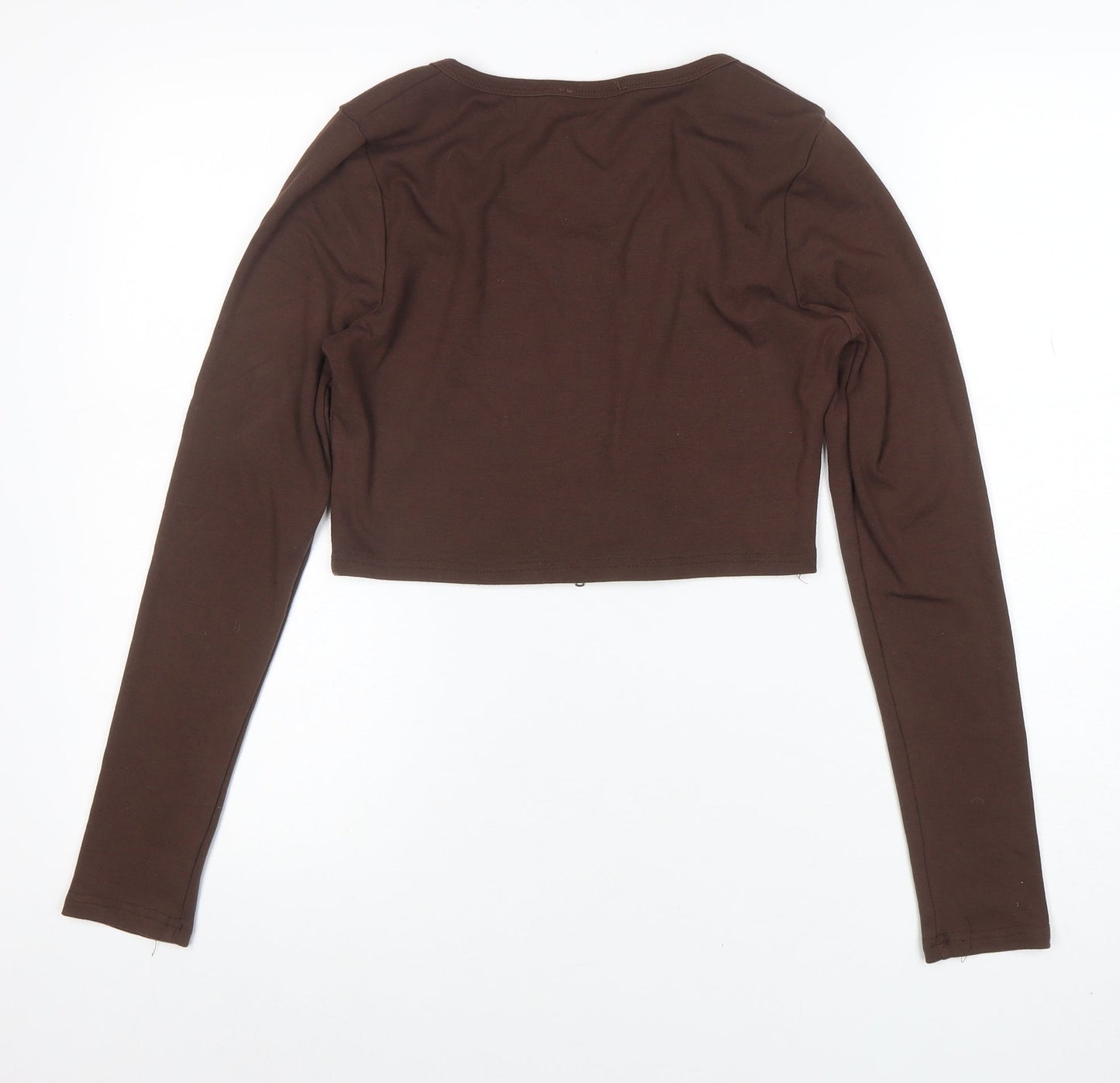 MISSPAP Women’s Brown Cropped Long Sleeve Zip Top Size L