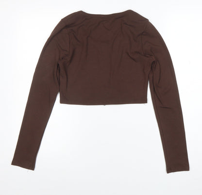 MISSPAP Women’s Brown Cropped Long Sleeve Zip Top Size L