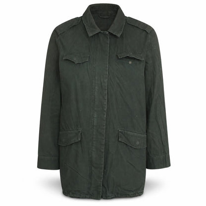 H&M Women's Green Military Jacket Size 12 Cotton Long Casual Style