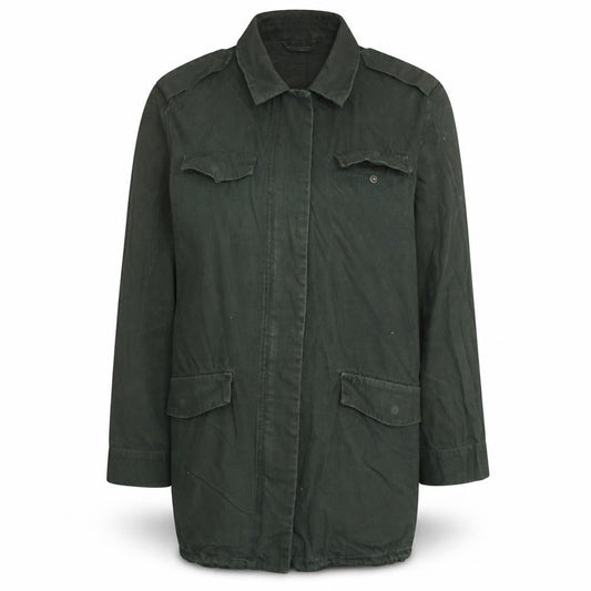 H&M Women's Green Military Jacket Size 12 Cotton Long Casual Style