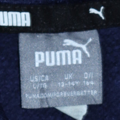 Puma Boys Navy Blue Pullover Hoodie 13-14 Years Logo Print Cotton Blend