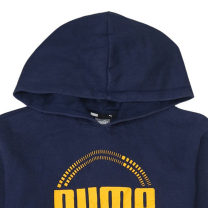 Puma Boys Navy Blue Pullover Hoodie 13-14 Years Logo Print Cotton Blend