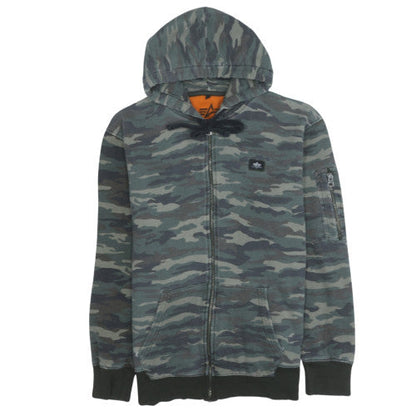 Mens UK Size M Alpha Industries Green Full Zip Hoodie