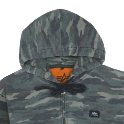 Mens UK Size M Alpha Industries Green Full Zip Hoodie