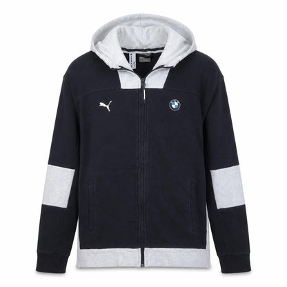 Front view of Puma BMW Motorsport Men's Navy Hoodie Full Zip, size M
